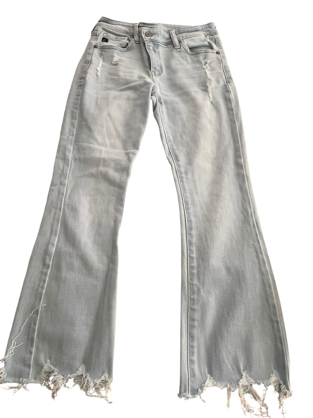 KanCan Women’s Size 1/24 Light Wash Flare Jeans Distressed Raw Hem Stretch